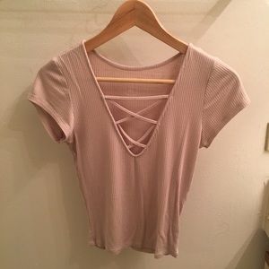 Lace Up Shirt Beige